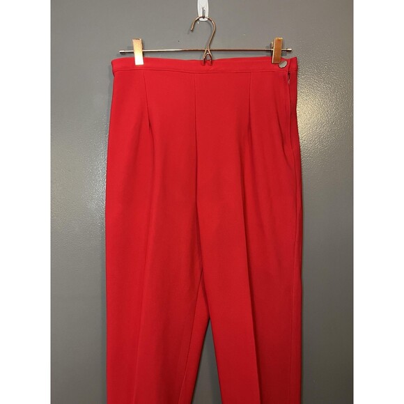 Allen Samo Pants Womens Medium Red High Waist Tapered Leg Slit Hem Zip USA - Picture 2 of 9